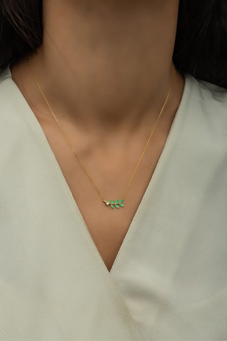 Heliophilia Silver Collar de Plata de Ley 925 con Baño de Oro y Circón Verde